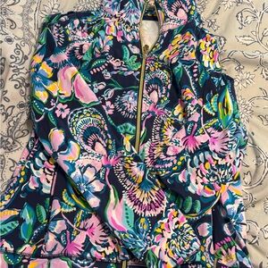Lilly Pulitzer Pink and Blue Sweatshirt Vibrant Floral Design